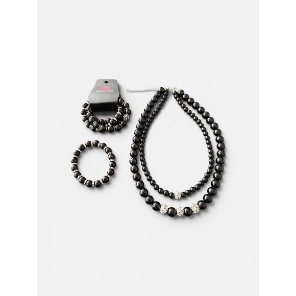 paparazzi Jewelry - Paparazzi Black Bead Rhinestone Necklace and Bracelet Jewelry Set
